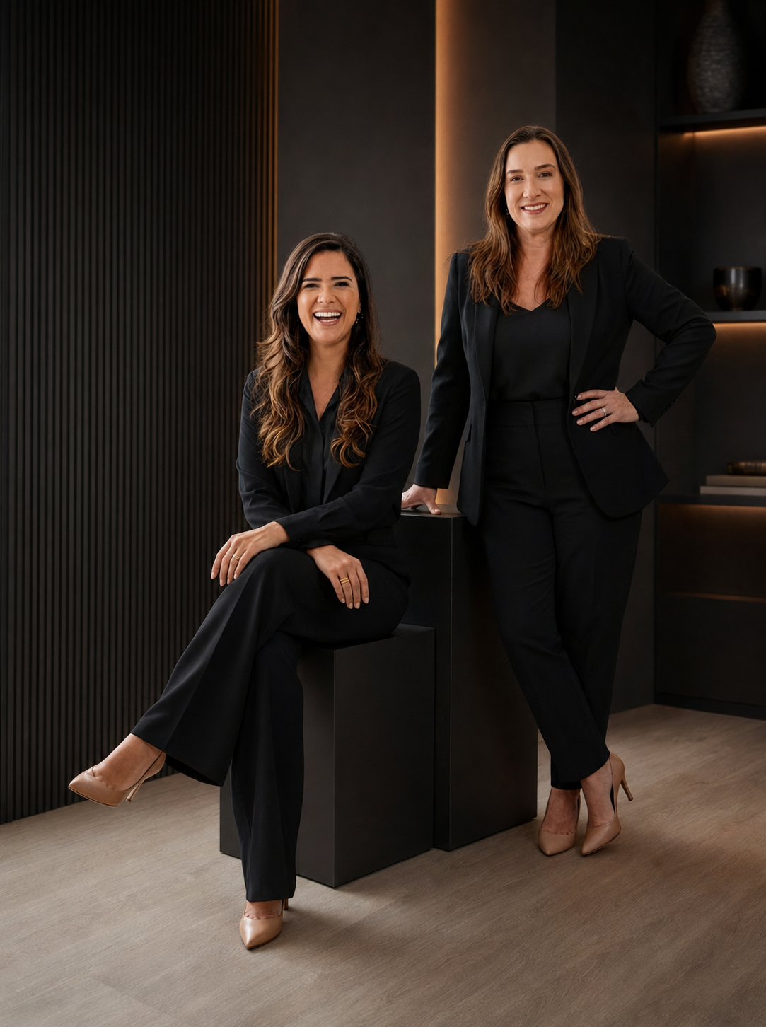 Silvana Di Maio e Luciana Cibreiros, fundadoras da Brasil Por Elas, em trajes pretos